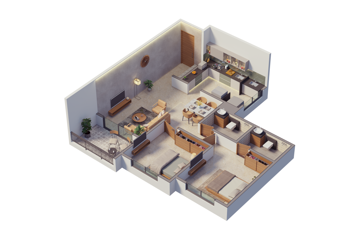 2 BHK Floor Plan - Sun Apex Ambegaon